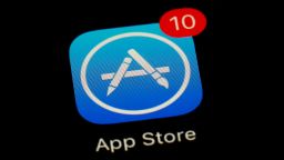 Apple's App Store icon is displayed on an iPad, in 2018.