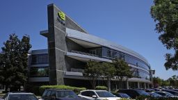 A sign is posted in front of Nvidia headquarters on May 21, 2024 in Santa Clara, California.