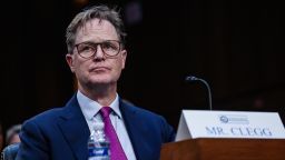 Nick Clegg, president of global affairs at Meta, testifies at a Senate Intelligence Committee hearing about foreign election interference, on Capitol Hill on September 18, 2024.